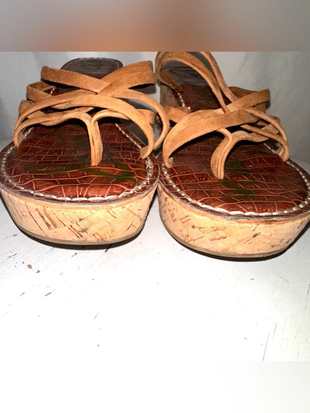 Sam Edelman Brown Cork Platform Wedge Strappy Sandals Size 8.5